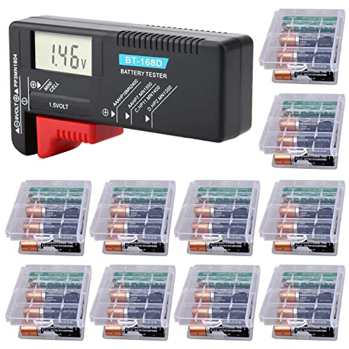GTIWUNG 1Pc Tester Batteria Digitale LCD, Tester per Batterie, Tester Pile BT-168D, Tester Tensione Batteria Universale per AA/AAA/C/D-1.5V, PP3-9V e Batterie a Bottone, 10Pcs Contenitore Batterie