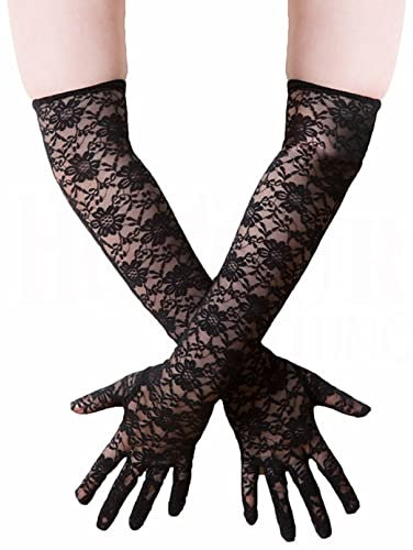 COSFAN Spitze Handschuhe für Frauen - Floral für Braut, Opera, Stretchy Ellenbogen Länge, Flapper Zubehör