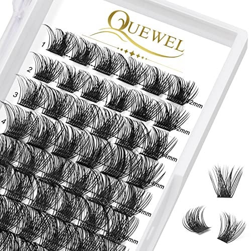 QUEWEL Cluster Lashes 72 Pcs Individual Lashes Wide Stem D Curl 12-18mm Length DIY Eyelash Extension False Eyelashes Individual Mega Styles Soft for Personal Makeup Use at Home (Mega-C-MIX12-18)