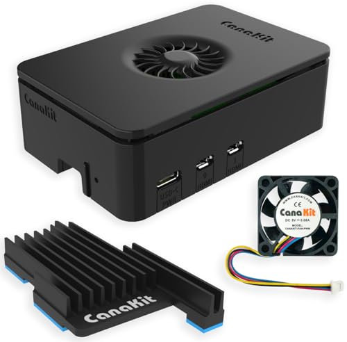 CanaKit Pi 5 Case for Raspberry Pi 5 with MEGA Heat Sink and Active Cooling - Turbine Black