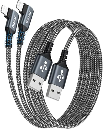 GIANAC 1M 2Pack Lightning Cable, 90 Degree Nylon Braided iPhone Charger for iPhone 14/13/12/11 Pro Max/XR/XS/X/8/7/6s Plus/5s iPad and More