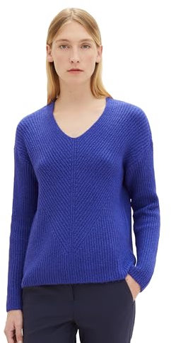 TOM TAILOR Damen 1039242 Basic Pullover mit V-Ausschnitt, 33965-crest Blue Melange, M