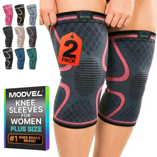 MODVEL Paquete de 2 Rodilleras de Compresión para Hombres y Mujeres | Rodilleras para Correr, Ortopédicas para el Alivio de Rotura de Menisco, Artritis y Malestar Articular