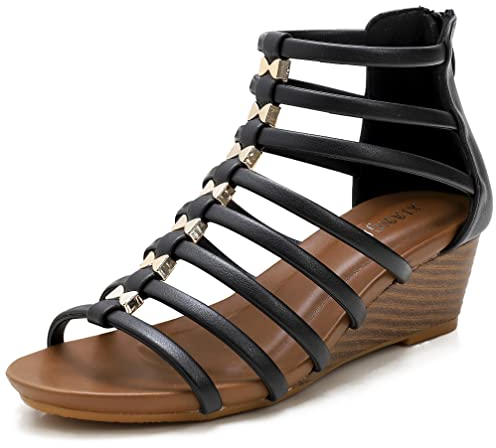 Geotae Zerun Neue Keilsandalen für Damen, offener Zehenbereich, lässig, Sommer, römische High Heel, Strandsandalen, schwarz 2, 40.5 EU