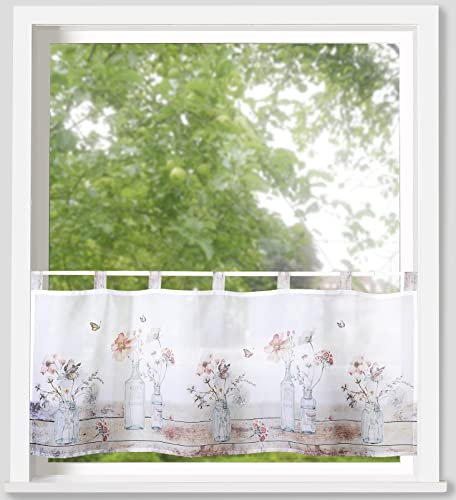 Weckbrodt Schlaufenbistro-Scheibengardine Blumen in Flasche