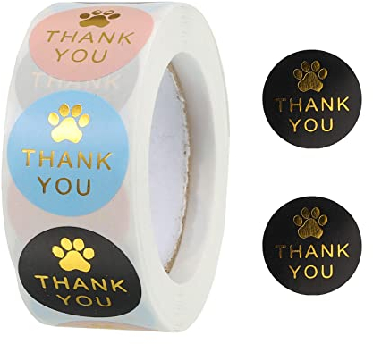 sourcing map 1 Rolle Paw Print Dankeschön Etiketten 1 Kleber Gold Hund Pfoten Anhänger für Grußkarte DIY Business 500 Zählen/Rolle