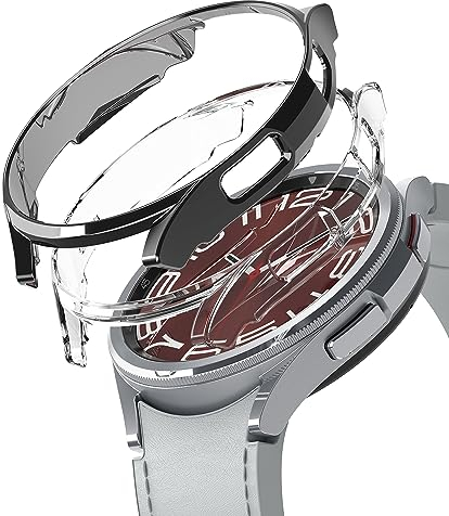 Ringke Slim Compatible with Samsung Galaxy Watch 6 Classic 47mm Case [2 Pack] Ultra Thin Lightweight Hard PC Cover - Clear & Dark Chrome