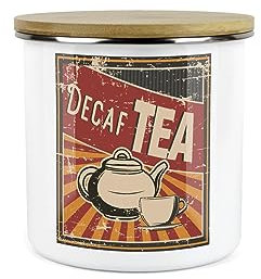 Purely Home Retro 1950s Style Decaf Tea Canister - White Metal Enamel Kitchen Medium Sized Food Storage Container