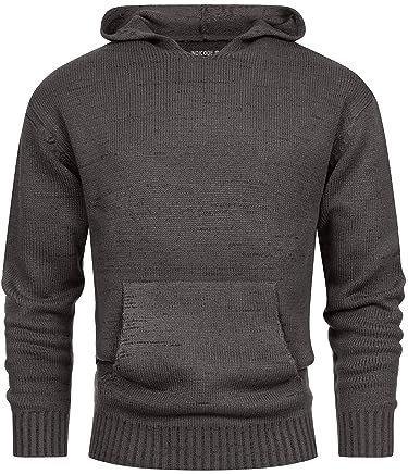 Indicode Herren INLedger Strickpullover Hoodie Cardigan gerippt mit Kapuze
