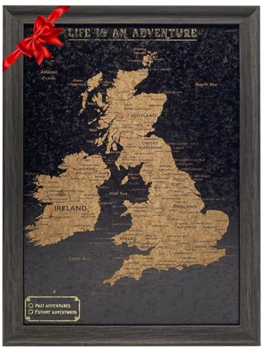 Splosh Travel Map - Small UK Map & Ireland Map Pin Board in Black Cork Wooden Frame Travel Map Pin Board with 100 Pins in 2 Colours to Mark Your Past & Future Adventures the UK & Ireland