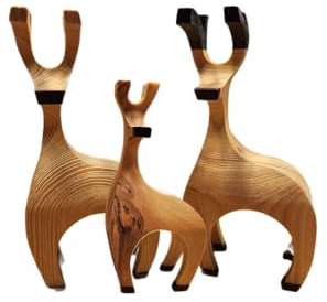 Hirsch, Rentier, aus Holz, Massivholz, Weihnachtsdekoration, Deko, Holz, Handgefertigt, Modern Zeitlos (einzeln oder als Sets) (2x Groß + 1x Klein)