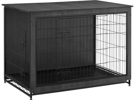 Feandrea Hundekäfig Möbel, Beistelltisch, Hundebox, Moderne Hundehütte Indoor für Hunde bis zu 36 kg, hochbelastbar, Hundehaus für Zuhause, herausnehmbares Tablett, 2 Türen, tintenschwarz PFC004B01