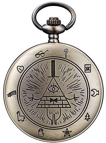 BOSHIYA Vintage Quarz Taschenuhren für Männer Frauen Gravity Falls Bill Cipher Taschenuhr mit Kette Weihnachten Graduierung Geburtstag Geschenke