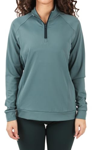 TRAMAS+ Cortavientos Mujer Running Chaqueta Deportiva - Sudadera Media Cremallera Manga Larga Ropa Gym Padel - Verde Botella, S