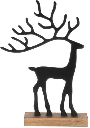 EGLO LIVING Deko Rentier Baliguian, Tischdeko Weihnachten Wohnzimmer, Weihnachtsfigur Hirsch REH, Weihnachtsdeko aus Metall in Schwarz und Holz in Natur, H 37 cm