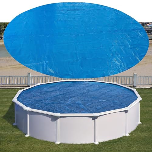 Pool Cover Poolabdeckplane 10 12 14 15 16 18 20 21 22 24 26 27 28 30 32 Fuß runde Solar-Poolabdeckung für oberirdische Pools/Einbaupools/Whirlpools/Spa, 400 μm blaue wärmespeichernde Solardecke ( Colo