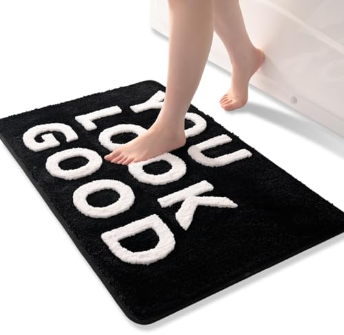 QJHOMO Schwarz und Weiss Badezimmerteppich Klein Badematte rutschfest Waschbar Badteppich niedlich Badezimmer Deko Flauschig Badvorleger Weiche Mikrofaser Absorbierende Bad Teppich 40 x 60 cm