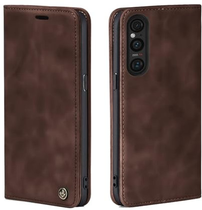 LBH Handyhülle für Sony Xperia 1 V in Dunkelbraun mit Karten- und Geldfach Smartphone Hülle mit Standfunktion Flip Case Schutzhülle Magnetverschluss Vintage