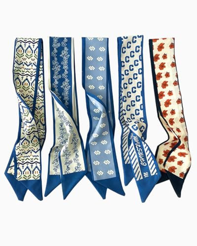SCJJZ Cinturones para Mujer,Elegante cinturón para Mujer, pañuelo de Seda Azul, decoración para Vestido de Noche, se Puede Utilizar como Accesorio para el Pelo con Lazo de Bufanda (5 Piezas)