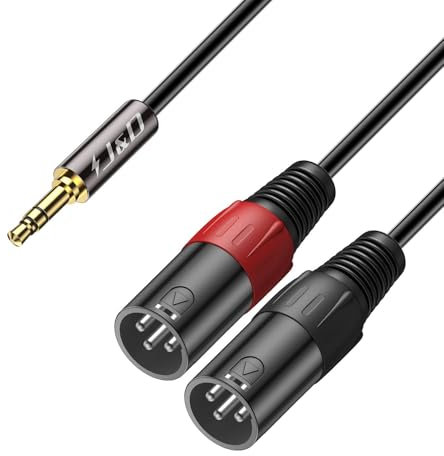 J&D 3.5mm (1/8) a Doble XLR Cable, PVC 2 XLR Macho a 3.5mm TRS Macho Interconexión Desequilibrada Adaptador de Cable de Audio Estéreo para Cámara DSLR Teléfono Inteligente Micrófono Portátil, 0,9m