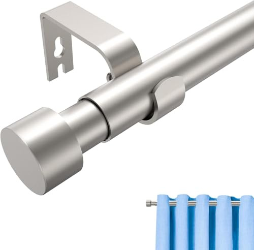 Jialexin Curtain Pole 40-116cm, Silver Stainless Steel Rail with Modern Cylinder Finials, 25mm Heavy Duty Metal Rod for Compact Spaces (16-46 Inch)