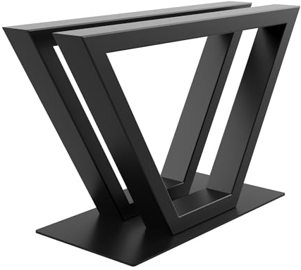 MetaloPro V-Frame - Pieds de table en métal robuste pour table à manger - Construction moderne en acier robuste - Patins de table élégants noirs avec protections de sol - Parfait pour le salon ou le