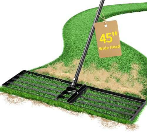 Jardineer Lawn Levelling Rake 114cm, Garden Leveling Rakes Heavy Duty, Long Handle Lawn Leveller Soil Rake , Ground Dirt Leveler Tool for Yard