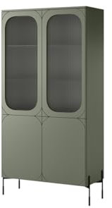 bogart Sonatia Vitrinenschrank, 100cm, Schrank, Glasvitrine, Vitrine, 104 x 200 x 45 cm, 2-türig, Standvitrine, mit Regalböden und Schwarze Metallbeine