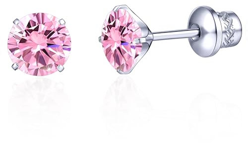 TitanHeart G23 Titan CZ Ohrstecker, Hypoallergen F136 Implantat Grad Titan Schraube Zurück Simuliert Diamant Ohrringe für Empfindliche Ohren, 6mm 5A Cubic Zirkonia Ohrstecker für Damen(Rosa)
