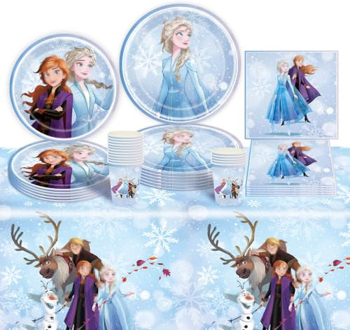 Pappteller Kindergeburtstag Deko- 51PCS Eisprinzessin Partygeschirr Set Ice Prinzessin Geburtstagsdeko Party Tableware Supplies mit Teller Tischdecke Servietten Tassen für Mädchen Kinder Babypartys