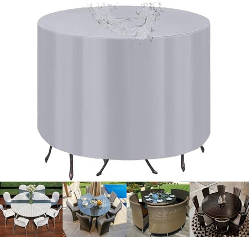 Housse pour Salon de Jardin Exterieur Imperméable,Tissu Oxford 420D,Housse de Protection Ronde pour Meubles de Jardin,Anti-UV,Bâche de Protection pour Table et Chaises, Housse pour Table de Jardin