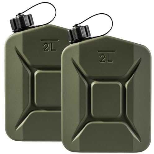 BW® Proper RAL 6031-F9 Lot de 2 jerricans en métal pour carburant 2 l Vert olive Vert bronze Fabriqué en Europe