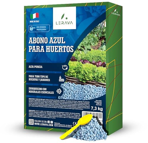 LERAVA® - Concime Orto Blu - [Formula Potenziata] - 7,3kg - NPK 12/12/17 con Zolfo, Magnesio e Zeolite Naturale - Per Ortaggi Sani e Rigogliosi - concime granulare, concime per pomodori
