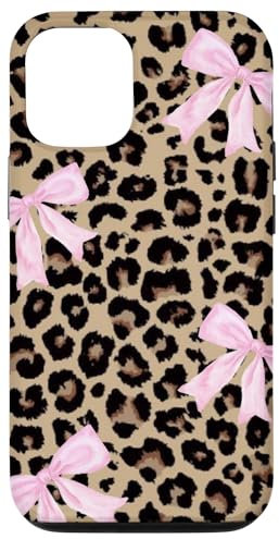 iPhone 12/12 Pro Light Pink Ribbon Bow Coquette On Cheetah Leopard Print Case