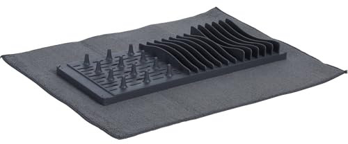 WELL HOME - Escurreplatos con alfombrilla de secado de microfibra color gris