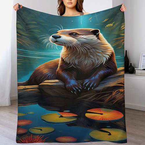Otter Decke Kuscheldecken Couchdecke, Übergroße Warme Super Weiche Decke, Schlafdecke Tagesdecke Flauschige Decke (150×200cm)
