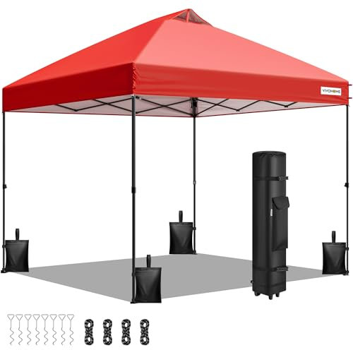VIVOHOME 3x3m Carpa Plegable Pop Up Gazebo Altura Ajustable Toldo Impermeable con Ventilación 4 Bolsas de Arena Portátil 8-10 Personas para Jardín Plaza