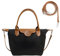 Long Keeper Kleine Crossbody Tasche für Damen Umhängetasche Kompakte Leicht Frauen Handtasche Handy Nylon Schultertasche Mit Leder Top-Griff Abnehmbarer Gurt (Schwarz)