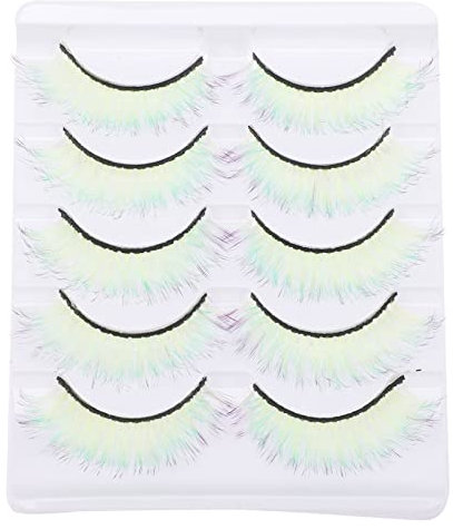 TOVINANNA 5 Paires faux cils pelucheux cils de couleur colle à duo femmes réutilisables roses fournitures d'extension de faux individuels Imitation Light Green