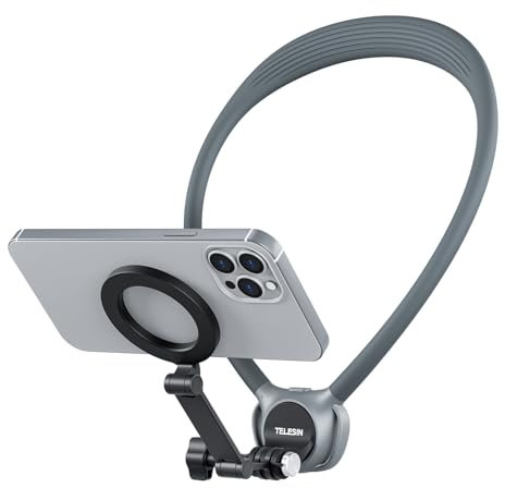 TELESIN SE 2.0 Hals Halterung Set, Magnetischer Telefonhalter für iPhone 16 15 14 Samsung Android, Flexible POV Necken Halterung für Go Pro Hero DJI Osmo Insta360 mit Multi-Winkel-Filmen, Zubehör Grau