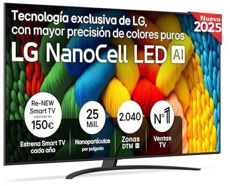 LG 86NANO81A6A - TV 86, 4K NanoCell, Smart TV, LED IA, WebOS 25, Procesador Potente e Inteligente, Super Upscaling, Dolby Digital Plus, Alexa/Google Assistant, Negro
