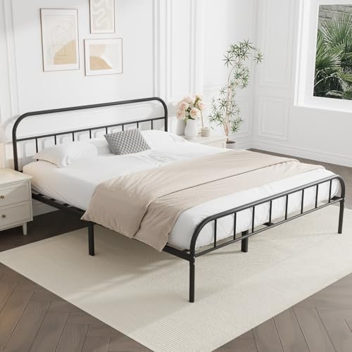Yocreat Double Metal Bed Frame with Large Storage Space,Black Modern Style Metal Bed Frame,Durable Steel Construction and Easy Assembly（135x190cm）