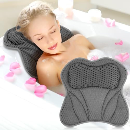 Badewannenkissen Atmungsaktives 4D-Air-Mesh, Badekissen 6 x leistungsstarken Saugnäpfen mit Haken, Kissen badewanne stützt Nacken Kopf Schultern Rücken