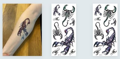Lot de 2 feuilles de faux tatouages adhésifs temporaires Scorpion 3D03x2