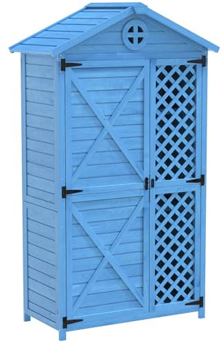 Gartenschrank Holz Gerätehaus wetterfest Outdoor Holz Gartenmöbel Aufbewahrungsschuppen mit 2 Regal Böden Terrassenschrank, Balkonschrank, Gerätehaus 90×56,5×175 (Blau)