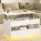 Table Basse Relevable, Table de Salon Basse à LED, Table Basse avec Plateau Relevable, Compartiment Ouvert et 2 Tiroirs, 50 X 90 X 50 cm, Table Basses Bois, Blanc