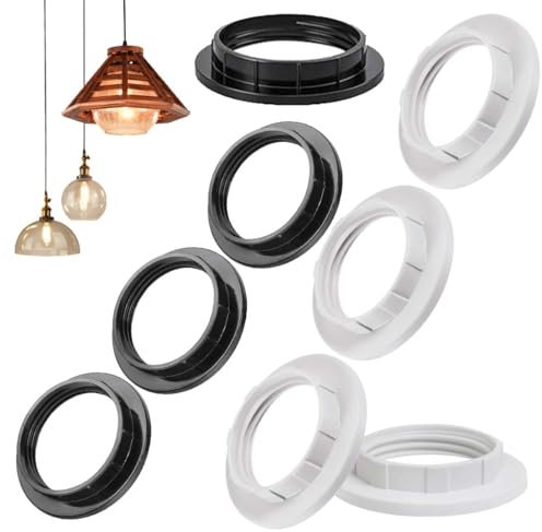 GHPKOTW 8 Plastique Anneau Réducteur Abat Jour E14 27MM, Accessoires pour Abat-Jour Bague Plaque Convertisseur d’Adaptateur,Anneau Réducteur d'Abat-Jour pour Lampe de bureau, Noir et blanc