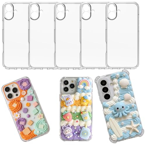 stino 5 Pack Phone Junk Case for iPhone 13 14 15 16 17 Pro Max Plus, DIY Decorative Clear Crystal Transparent Cases for Custom Design (for iPhone 16)