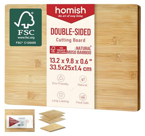Homish Bamboo Cutting Board for Kitchen - Wood Chopping & Charcuterie Board | Made with Moso Bamboo - Double Sided Butcher Block 33.5 x 25 cm