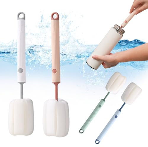 4 Stück Flaschenbürste Schwamm, Flaschen Reinigungsbürste, Waschbürste, Tassenbürste, Gläserbürste mit Stiel Poröser Schwammkopf, für Gläser, Weinflaschen, Thermosflasche, Teekanne, Babyflasche